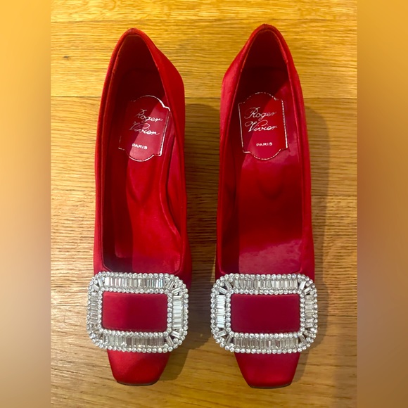 Roger Vivier Shoes - Roger Vivier Brass Buckle Satin Pumps